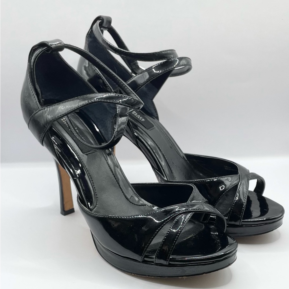 White House Black Market whbm womens black patent sandal heel shoe size 8